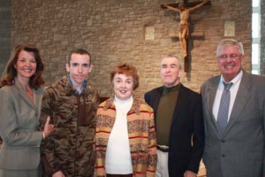 Sandy Bell, Patrick & his parents, and David Sellwood at Good Shepherd Church.